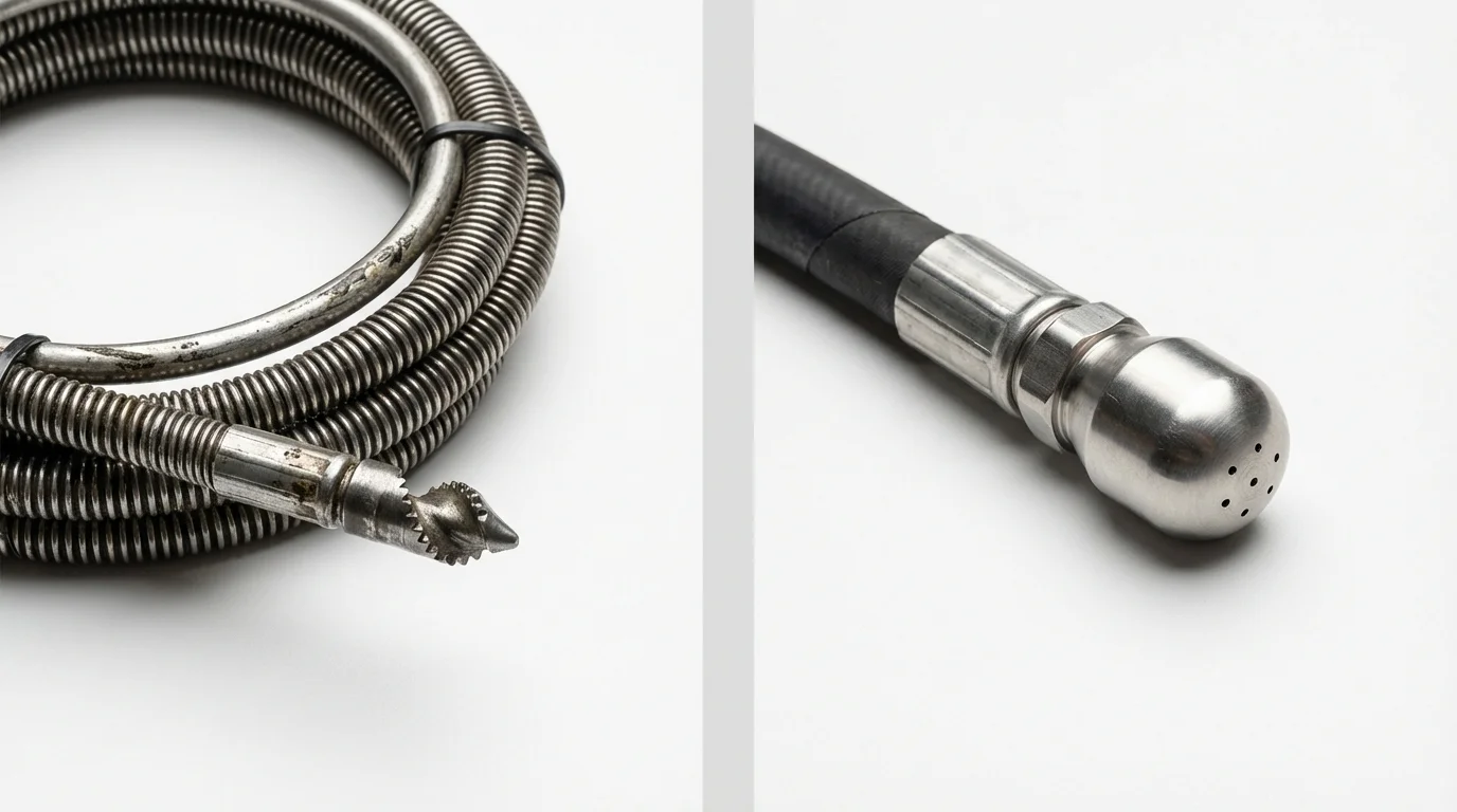 Drain snake cable and hydro jetting nozzle used for drain cleaning in Sweet Home, OR